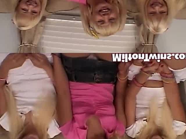 Horny blonde teen lesbians in group