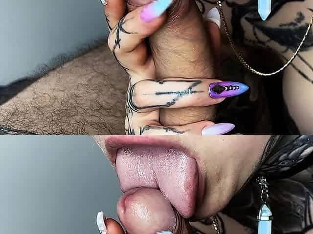 Fine hotty making SUPERLATIVELY GOOD CLOSE UP SPLIT TONGUE BLOW JOB 4K ASMR with LARGE DISCHARGED