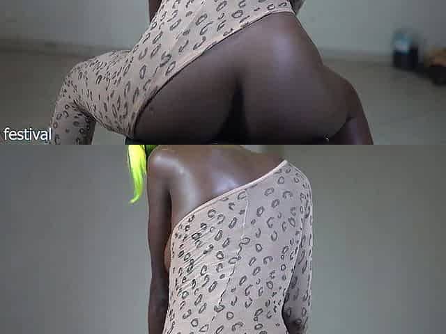 Stuning slender darksome skin Afro angel with ideal titties in solo