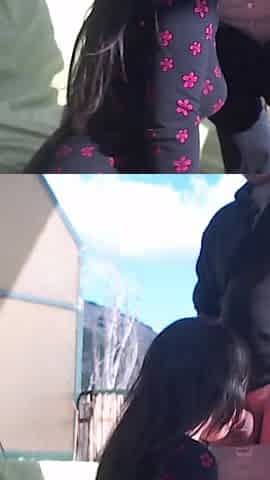 Blowjob on the balcony with cumshot in the mouth