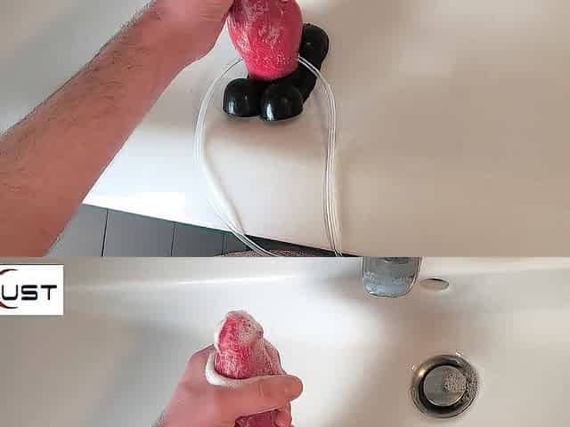 Bukkake orgasm fuels giant knotful load