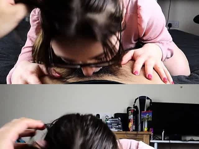 Busty babe playing with her big boobs