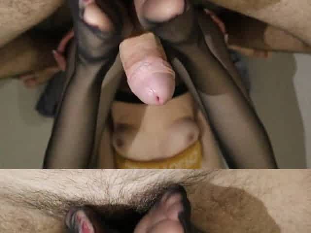 Hawt angel in hose fingering feet hard wang, jizz flow on hose - Katya Shien