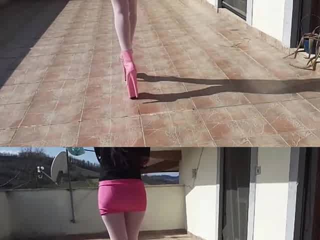 MILF Walks in Pantyhose and High Heels