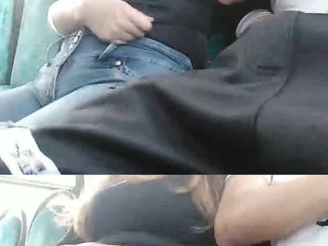 Lascivious woman touching a stranger's dick on public transport