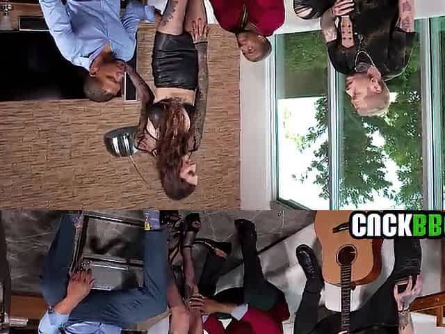 Goth star sharing wife's butt with two BBCs