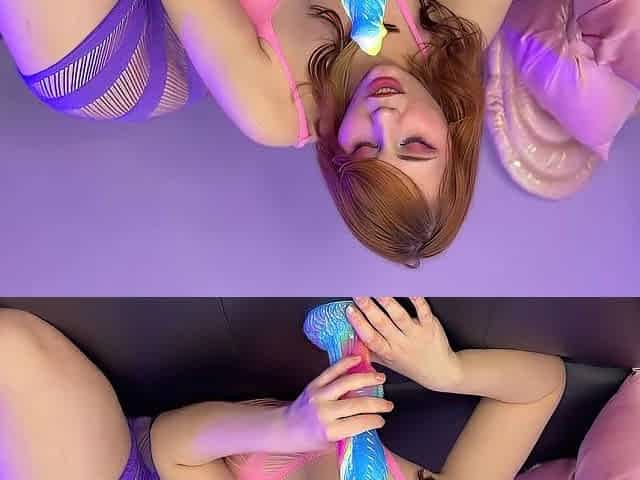 Stretching my Taut Little Vagina with a Giant Rainbow Sextoy