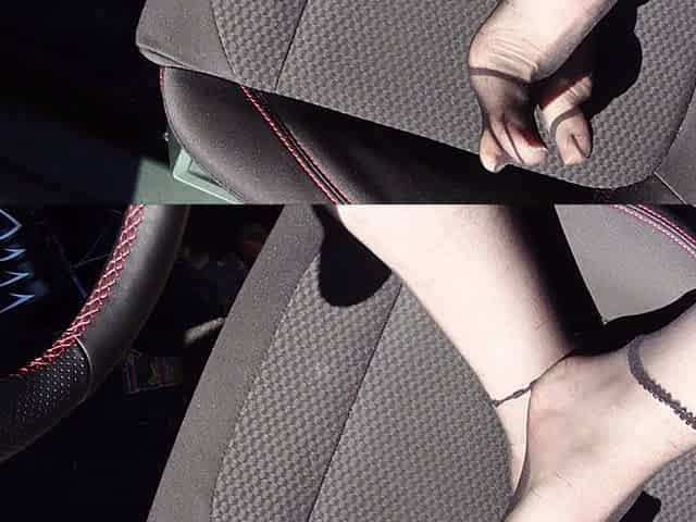 Feet of Nylonjunge in Pantyhose in Car