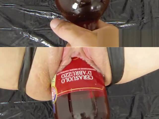 0389_LatexAngel - wine bottle and double penetrated ####