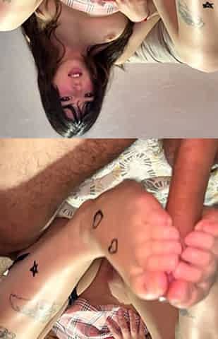I masturbate my stepsister with my feet. Foot fetish. SO