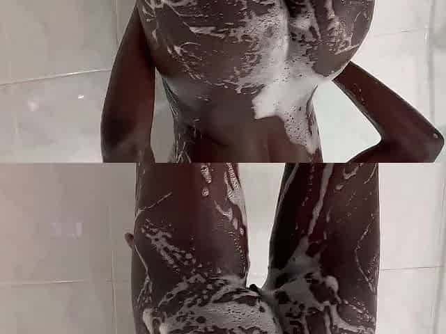 Tiny Hawt Black shows off her round booty in the shower /shower tease