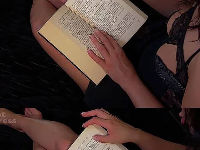 Large butt brunette hair masturbates with a sex tool after reading a book