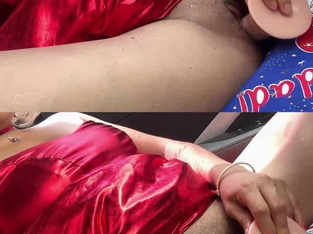 Christmas Exhibitionist Masturbates in Her Car - Intense Frolic Under Skirt and Climax