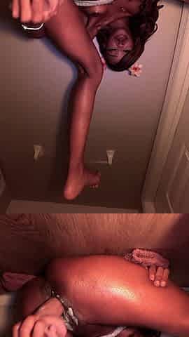 black thot plays with twat in roommates washroom