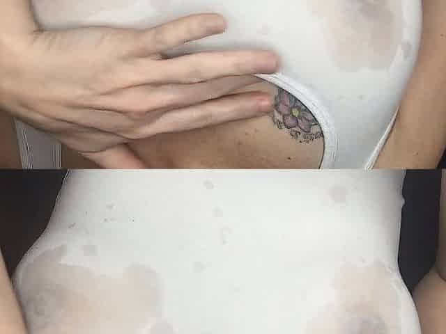 Myra soaks her tee with void urine and plays with her nipps. Custom ASMR