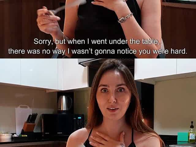 POV: Stepmom Gives Me a Secret Kitchen Blowjob After Staring at My Cock Under the Table