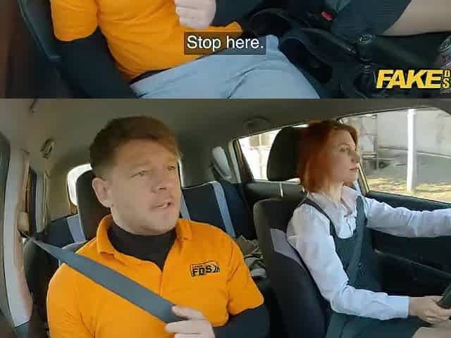Redhead gets banged at the driving school office - Fake Driving School