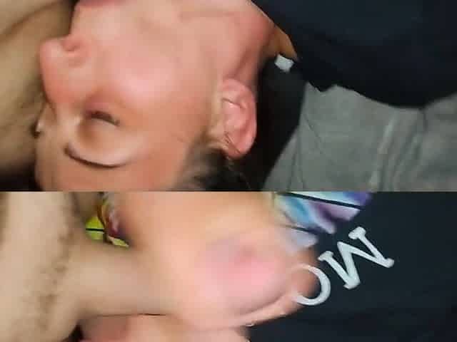Sucking the balls and drink with a smile