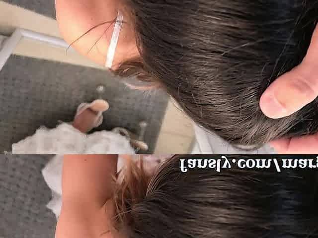 Risky Fitting Room Blow job & Jizz flow on Floor - Nearly Caught!