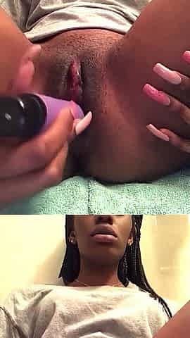 Hawt lascivious black chick vibrator screw snatch