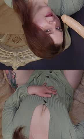 POV Blowjob with a Dildo a Chubby Redhead in a Dress