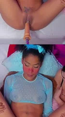 Lesbian Lovers Share a Hard Dildo