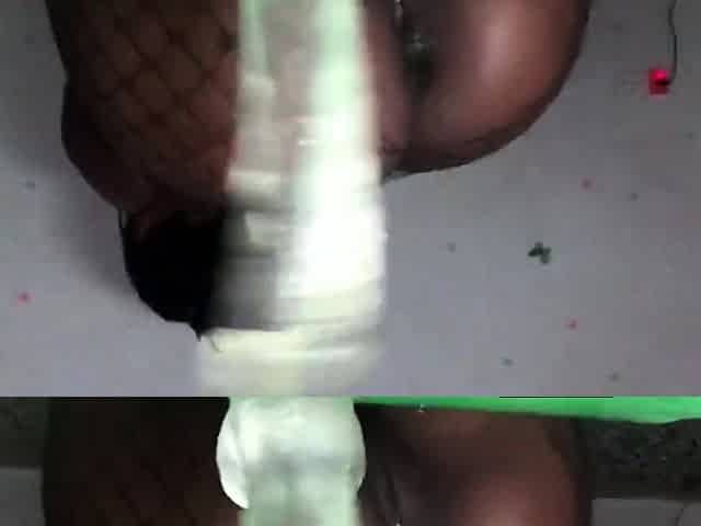 Oiled Ebony Ass Dildo Riding in Public