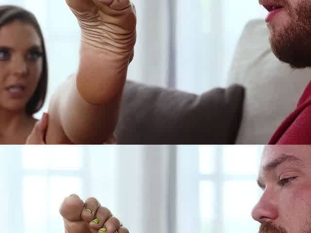 Hot brunette foot fetish play