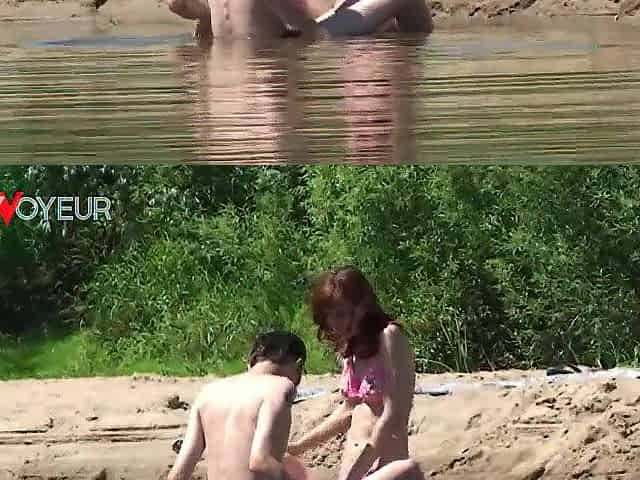 Beach Voyeur. Slim redhead teen gets screwed on the river coast