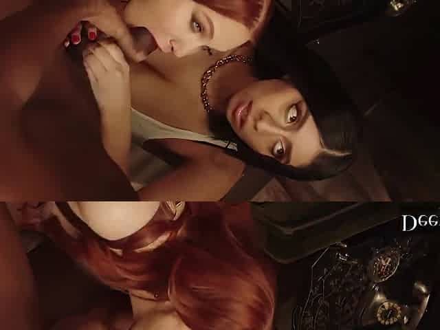 Maitland Ward Violet Myers Busty Redhead And Busty Brunette Share A Big Black Cock In A Threesome