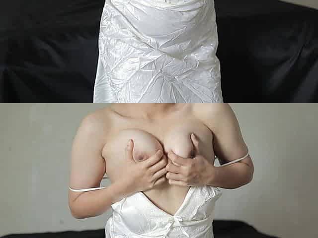 Horny Asian Girl Masturbation in Silk Satin Dress