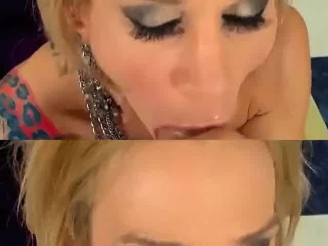 A tatted blondie stepmom gives a POV blowjob