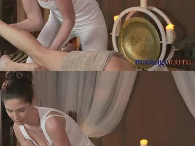 Massage Rooms Youthful golden-haired lesbo has deeply intensive climax