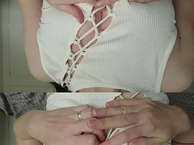 Solo beauty plays with and fondles her hard teats. Natural titties close-up
