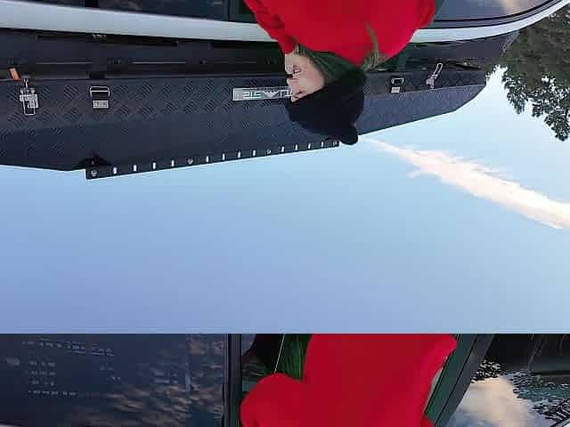 Mountain gal shows off rooftop tent set up and light up booty-plug