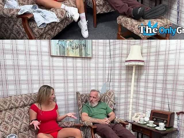 Sexy babe gets pussyeaten by grandpa