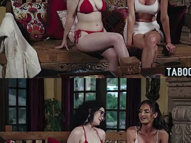 Breasty cougar discovering a nasty honeys perspired twat