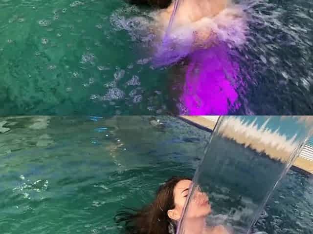 hawt teen swims in the pool and then plays with her cunt