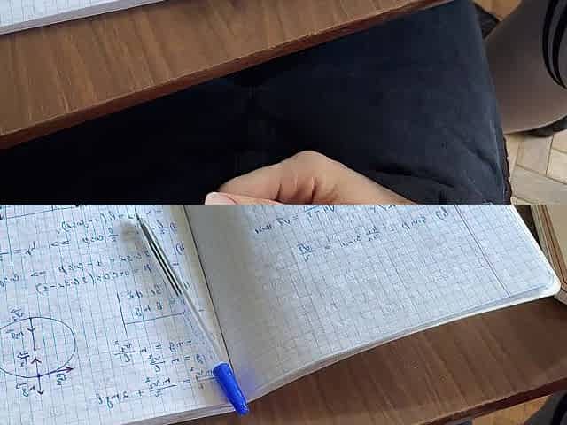 At COLLEGE Tugjob to a CLASSMATE Below the Table during the physics class (lecture)