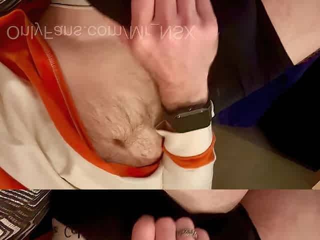 Watching porn and jacking my large shlong over myself - hung and lascivious, large white wang jerked