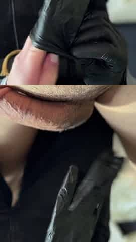 Stepmom with Giant Tits Wearing Black Latex Gloves Is Jerking Me off
