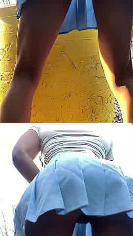 public upskirt snatch flashing and pissing during the time that cars drive by