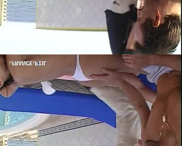 Pretty Brunette Babe with Small Tits Gets Fucked with Cum to Mouth by the Pool