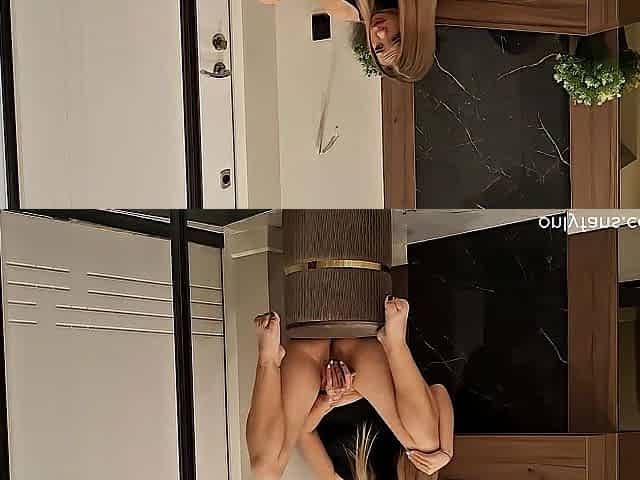 Masturbates and listens to her sister being drilled behind the wall. Moist vagina, homemade, large booty.