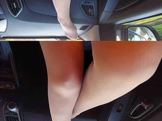 Wife Seduces and Teases a Taxi Driver with Her Sexy Legs in Tights