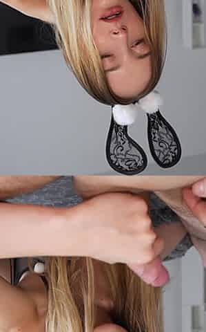 Horny Blonde Gets Rough Cum in Her Mouth After Getting Fucked in a Playboy Costume!
