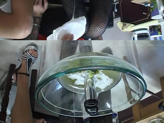 Femdom porn scene with three mistresses forcing a human toilet to drink their pee