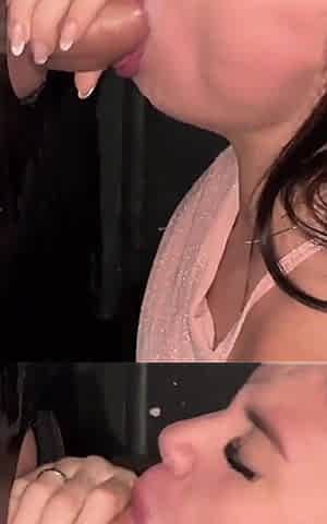 Gloryhole with a Stranger's Dick in My Mouth, Moaning with Lust and My Husband Filming Everything