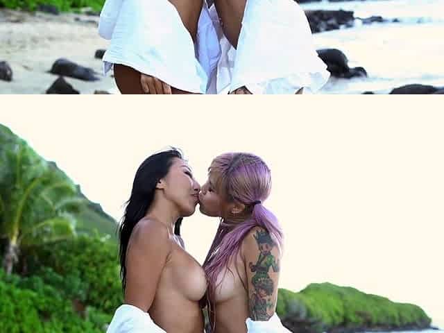 StrapOn Lesbian with big boobs fucks her blonde sexy GF