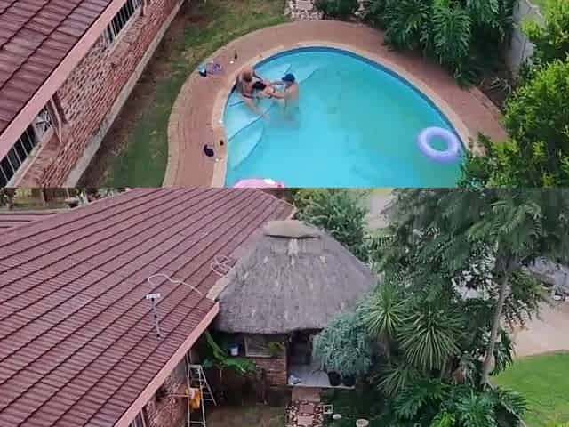 Dji Drone Flying around the neighbourhood i caught my cuckold old nieghbour sharing his wife